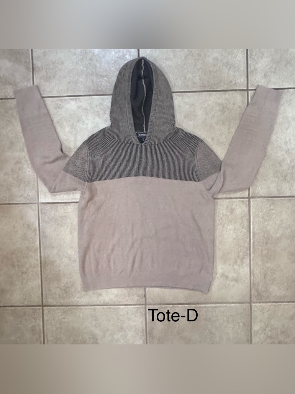 Express Men's Two-Tone Crewneck Hoodie in Taupe and Charcoal
